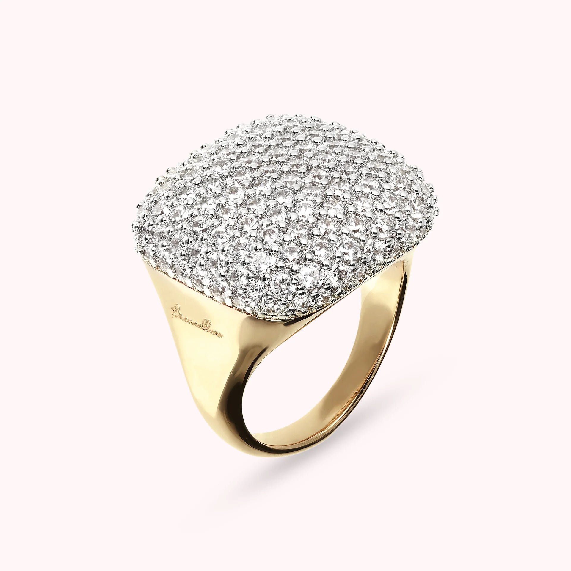 Chevalier Golden Square Ring with Cubic Zirconia Pavé
