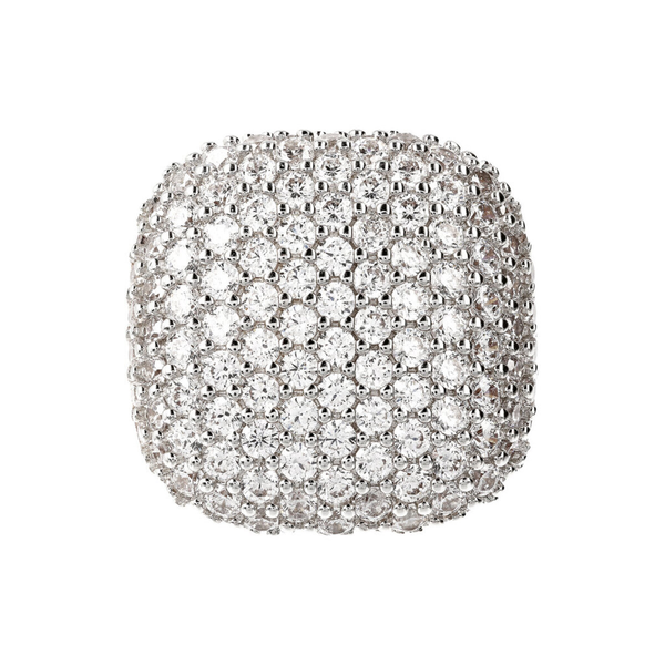 Golden Chevalier Ring with Square Pavé in Cubic Zirconia