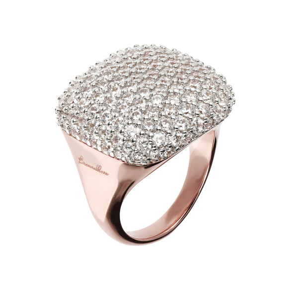 Square Chevalier Ring with Pavé in Cubic Zirconia