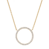 Golden Rolo Chain Necklace with Circle Pendant in Cubic Zirconia