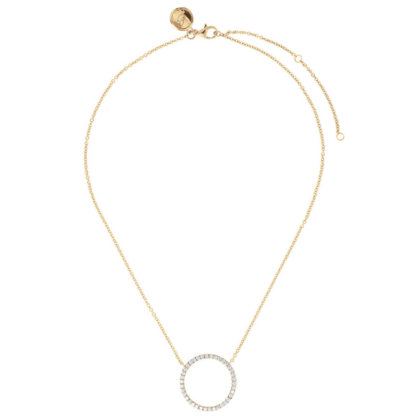 Golden Rolo Chain Necklace with Circle Pendant in Cubic Zirconia
