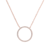 Rolo Chain Necklace with Circle Pendant in Cubic Zirconia
