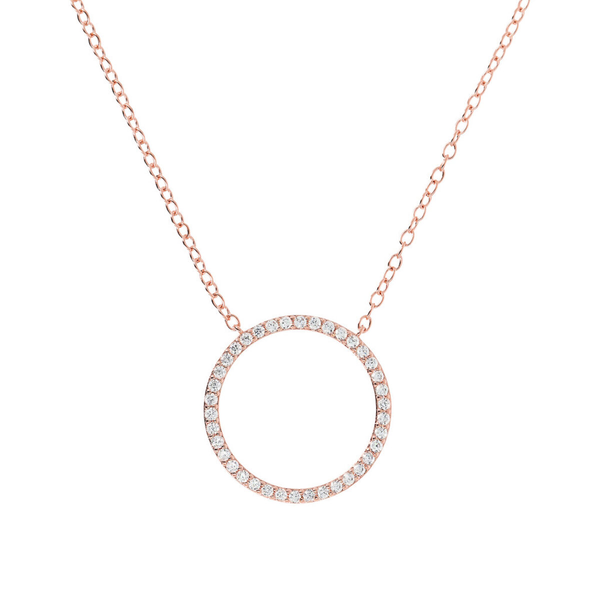 Rolo Chain Necklace with Circle Pendant in Cubic Zirconia