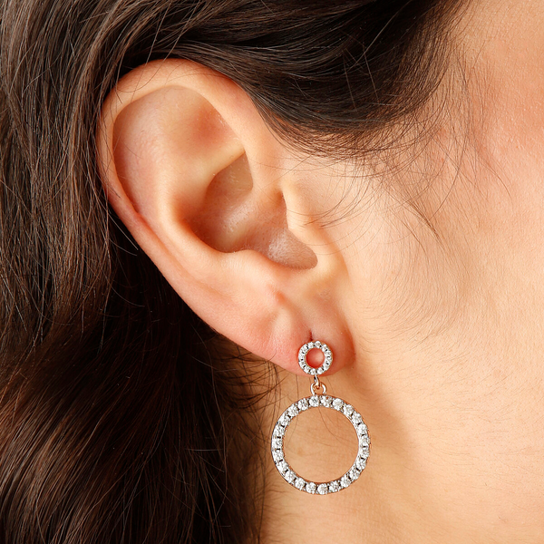 Boucles d'oreilles pendantes cercle double gradué avec pavé en zircone cubique