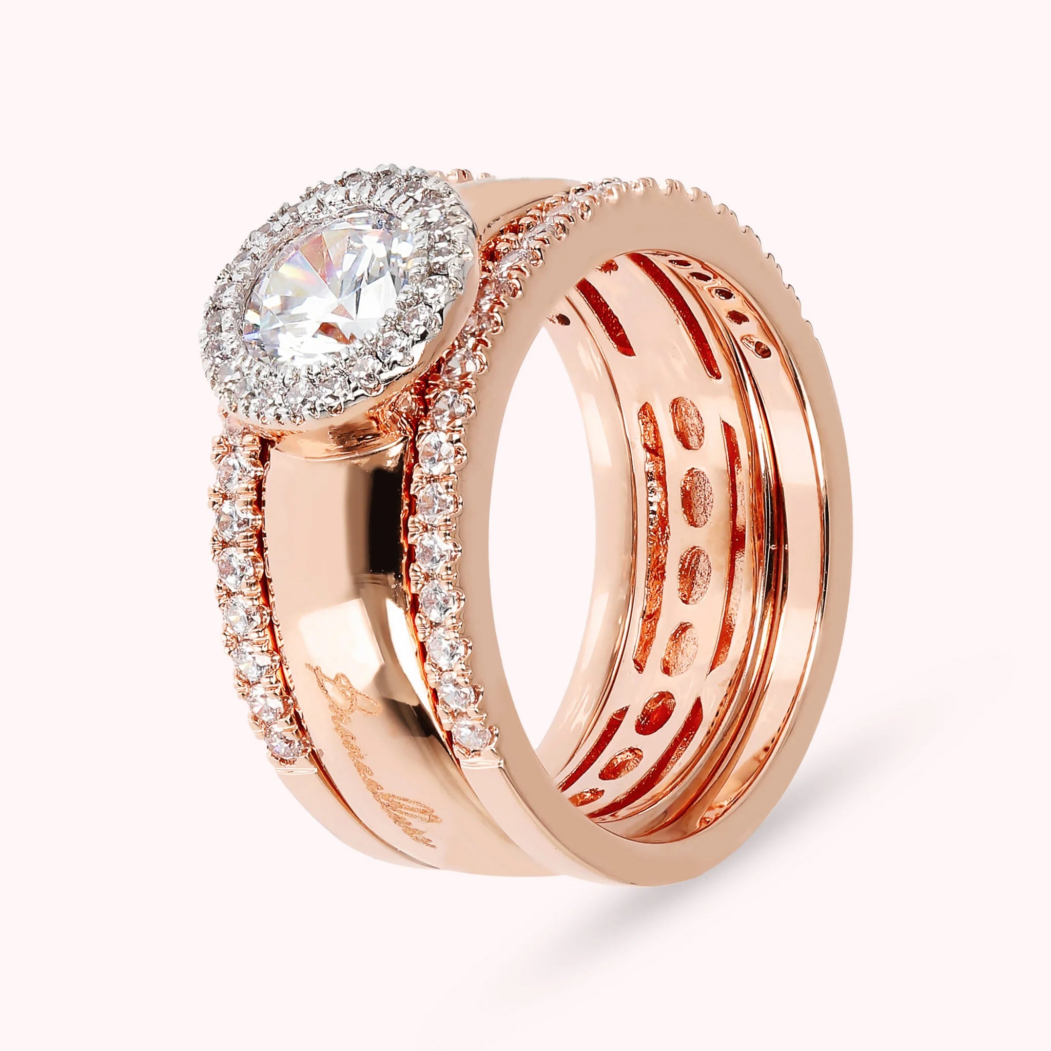 Cubic Zirconia and Golden Rose Rings Set