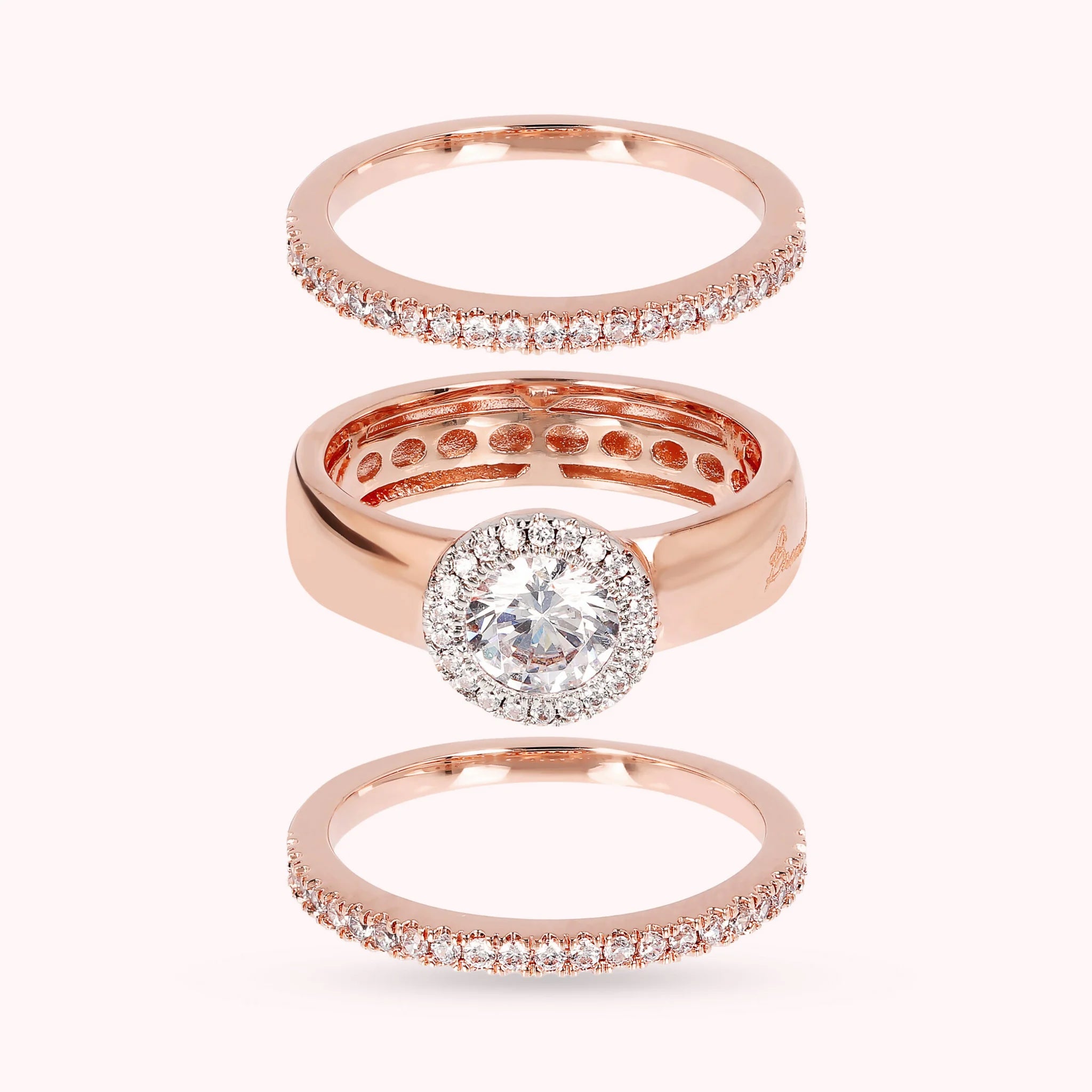 Cubic Zirconia and Golden Rose Rings Set