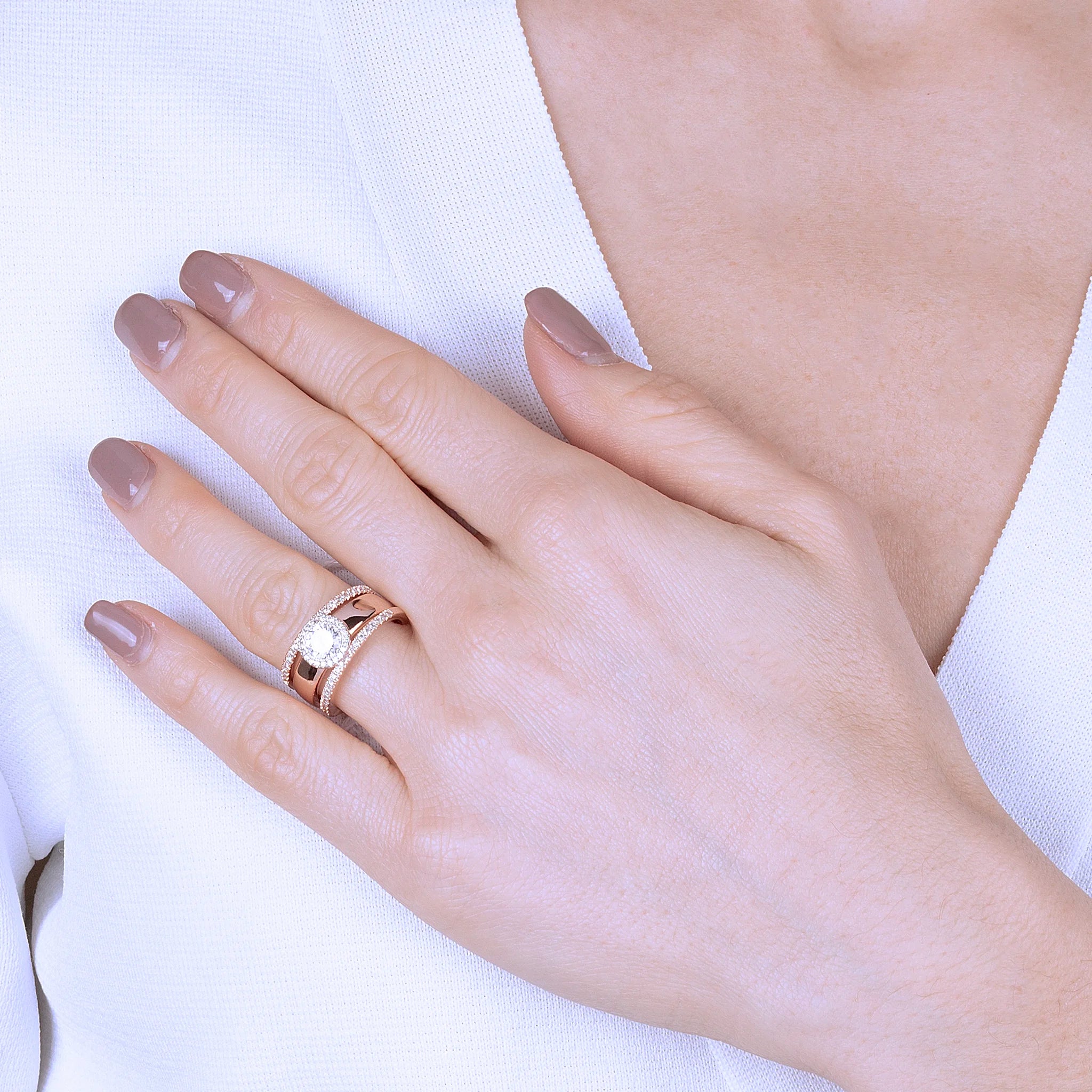 Cubic Zirconia and Golden Rose Rings Set