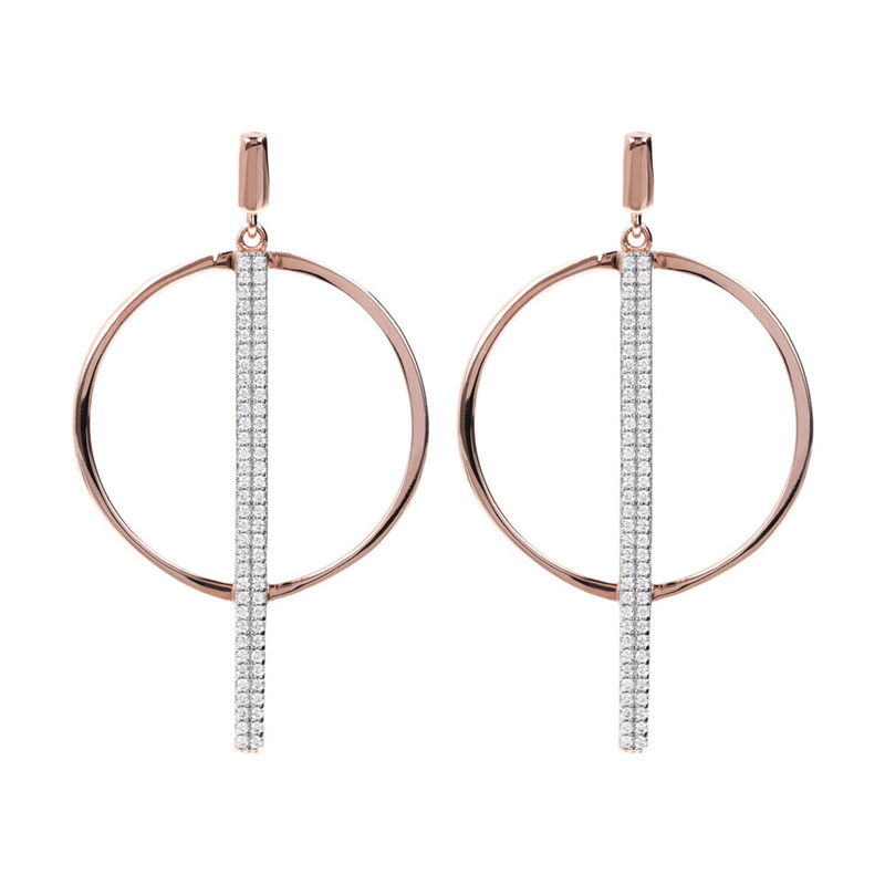 Dangle Earrings with Hoop and Pavé Bar in Cubic Zirconia