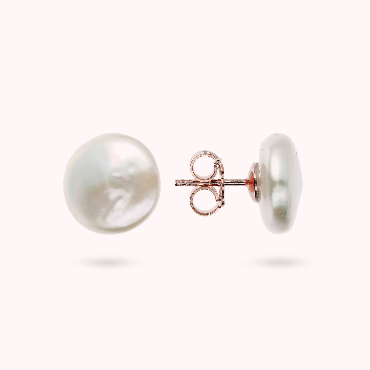 Button Earrings with White Freshwater Pearls Ø 10 mm