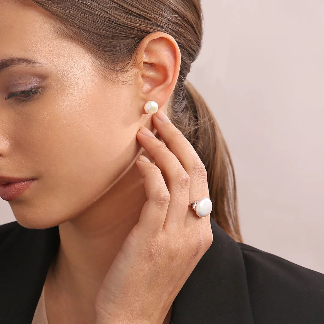 Orecchini a Bottone con Perle d'Acqua Dolce Bianche Ø 10 mm