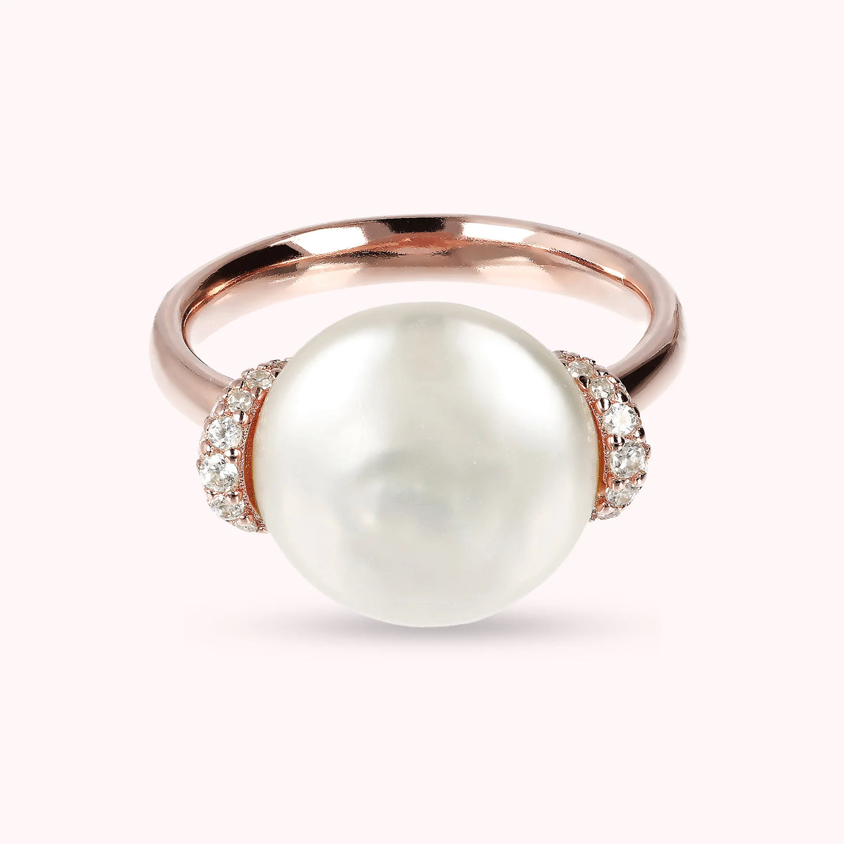 Cocktailring mit Cubic Zirkonia und weißer Süßwasser-Knopfperle Ø 13/14 mm