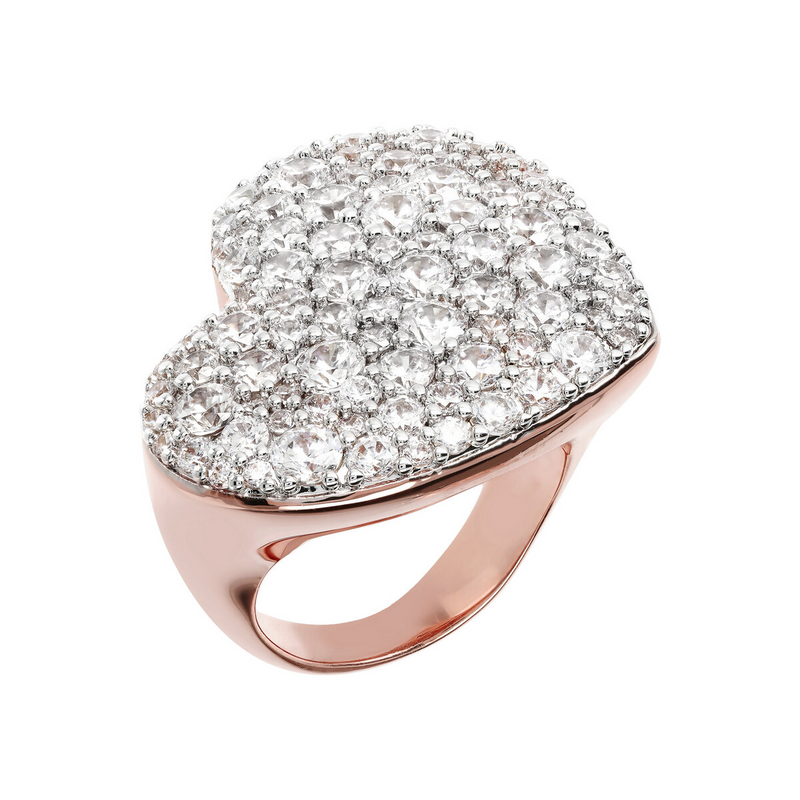 Heart Chevalier Ring with Pavé in Cubic Zirconia