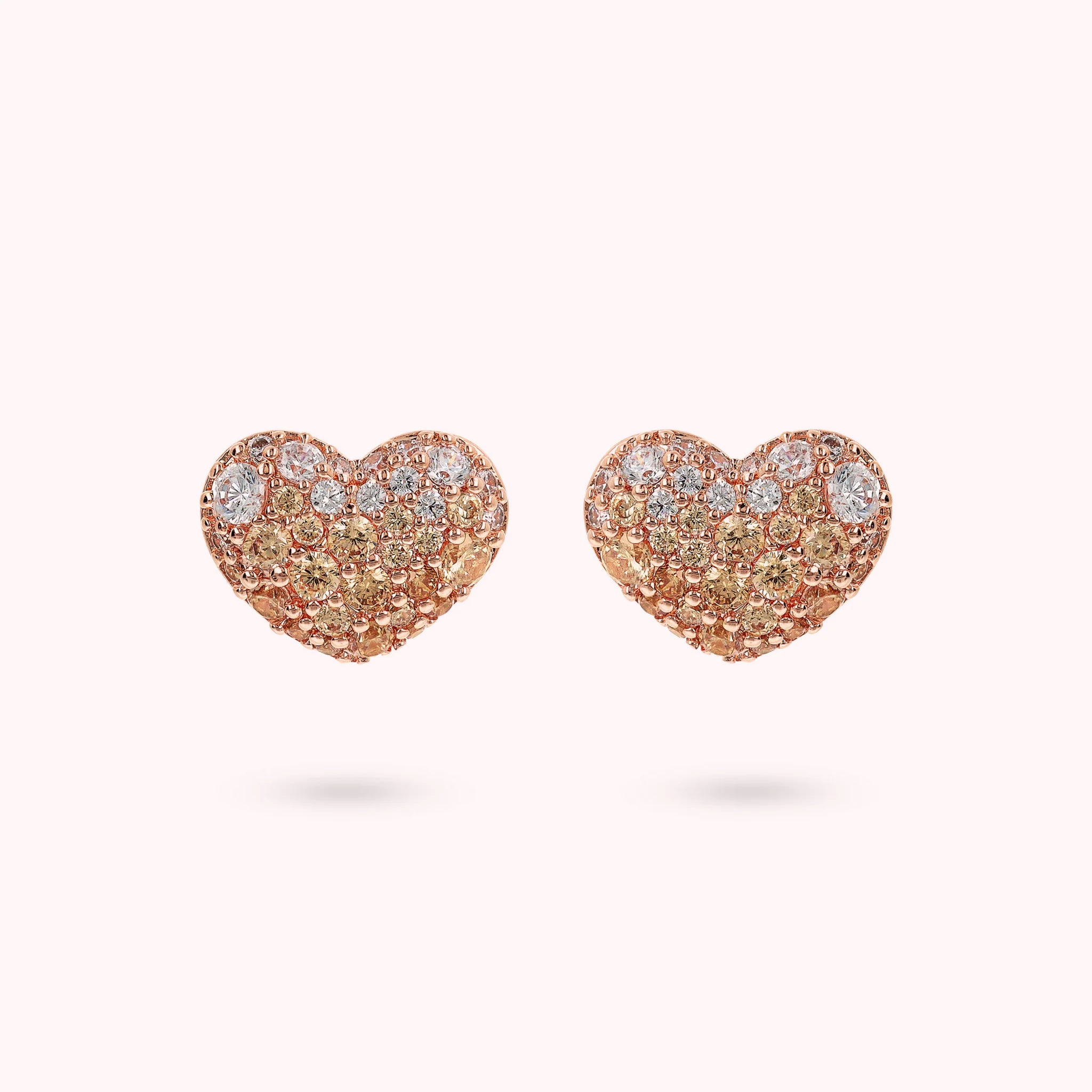 Cubic Zirconia Pavé and Golden Rose Heart Earrings