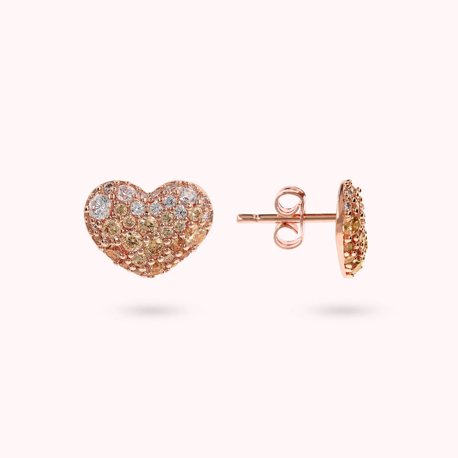Cubic Zirconia Pavé and Golden Rose Heart Earrings