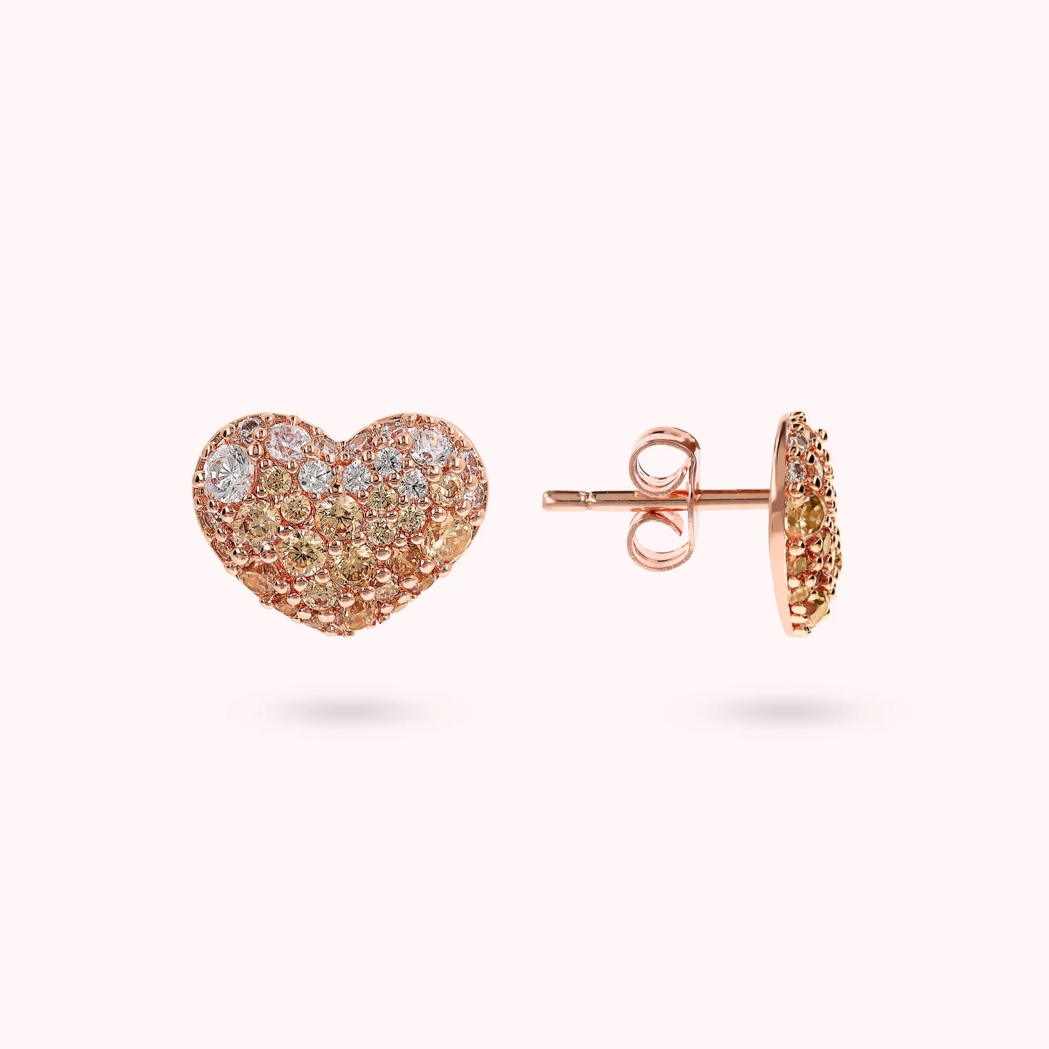 Cubic Zirconia Pavé and Golden Rose Heart Earrings