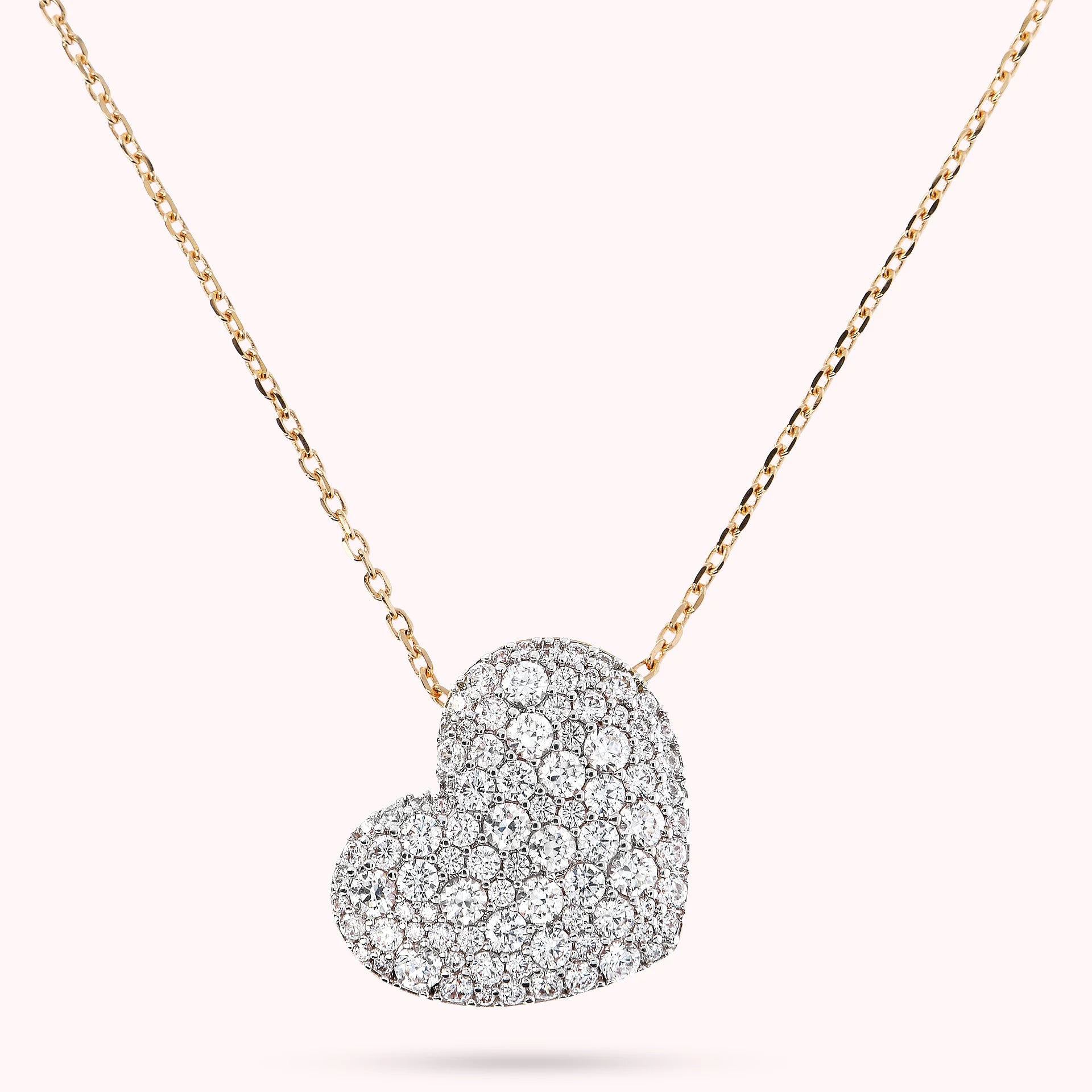 Goldene Halskette mit Cubic Zirconia Pavé Herz-Anhänger