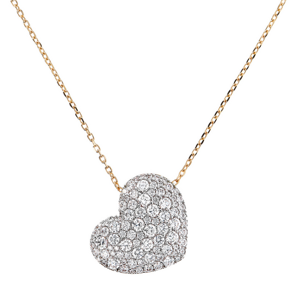 Long Golden Necklace with Pavé Heart Pendant in Cubic Zirconia