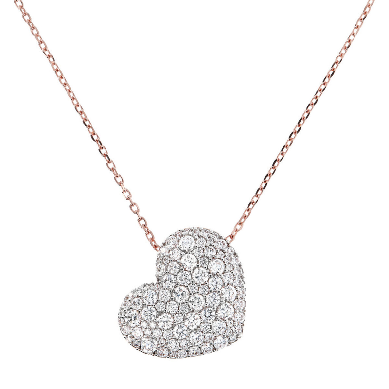 Long Necklace with Pavé Heart Pendant in Cubic Zirconia