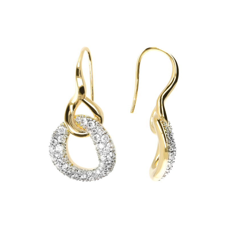 Golden Pendant Earrings with Pavé Pendant in Cubic Zirconia
