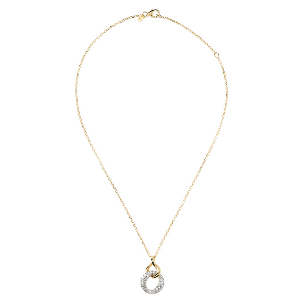 Golden Double Pendant Necklace with Pavé in Cubic Zirconia