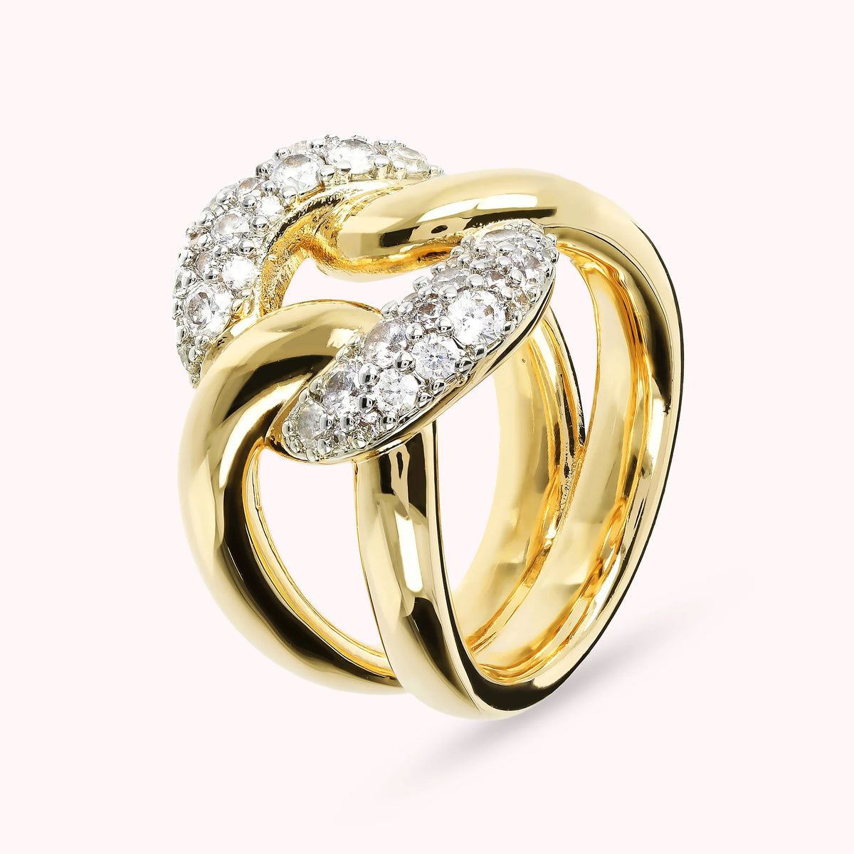 Bague large dorée avec élément en zircone cubique