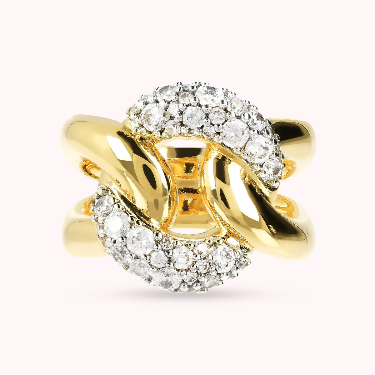 Bague large dorée avec élément en zircone cubique