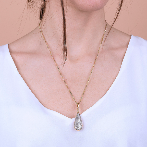 Golden Necklace with Pavé Drop Pendant