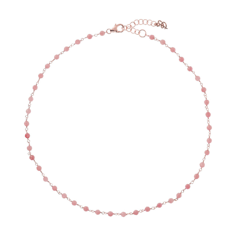 Rosary Necklace with Pink Quartzite Natural Stone
