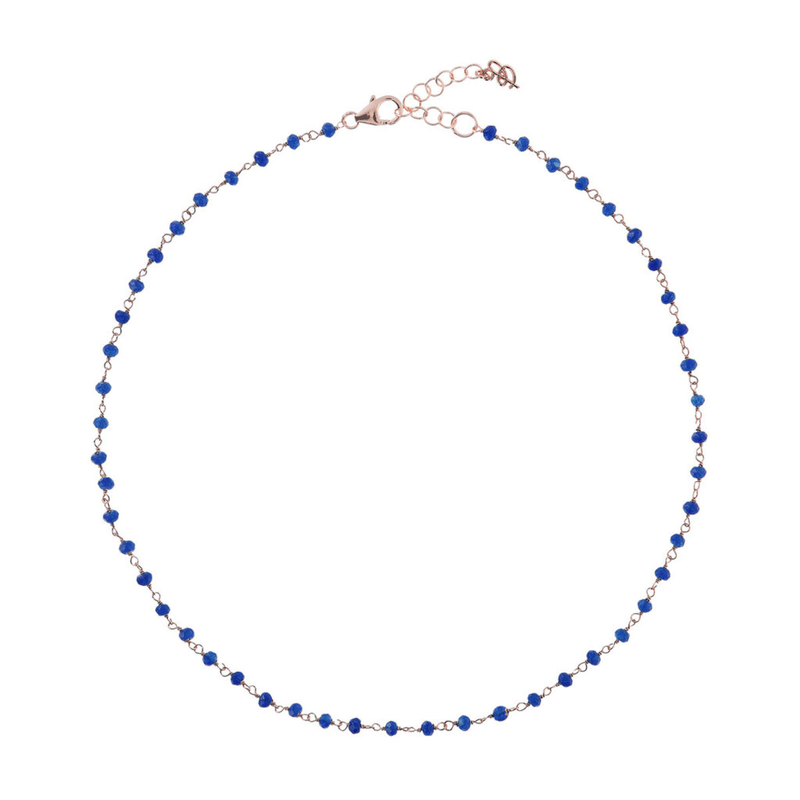 Rosary Necklace with Blue Agate Natural Stone