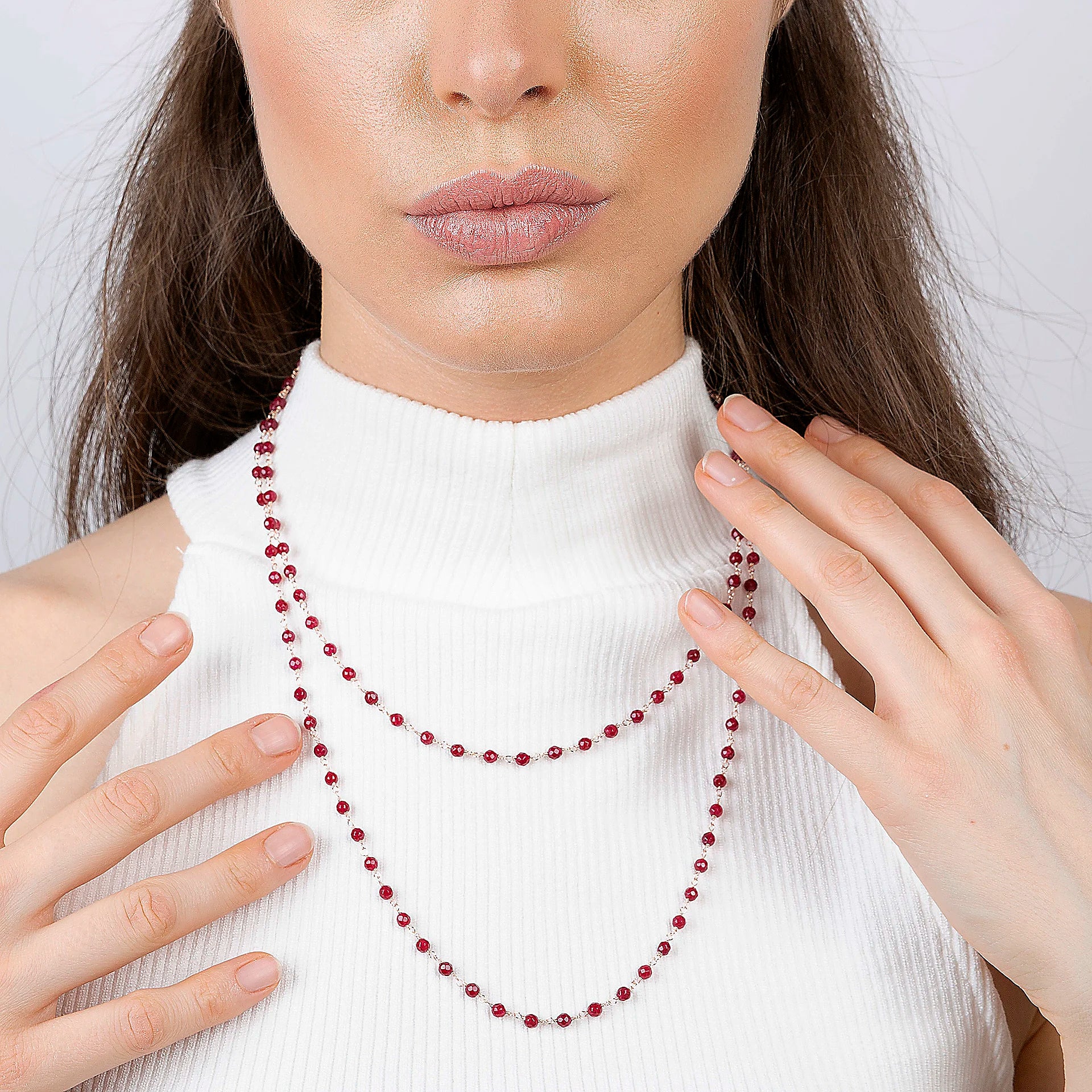 Collier chapelet avec pierre naturelle d'agate rouge