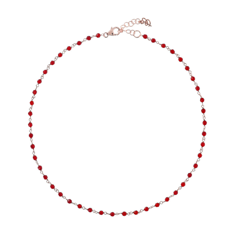 Rosary Necklace with Red Agate Natural Stone