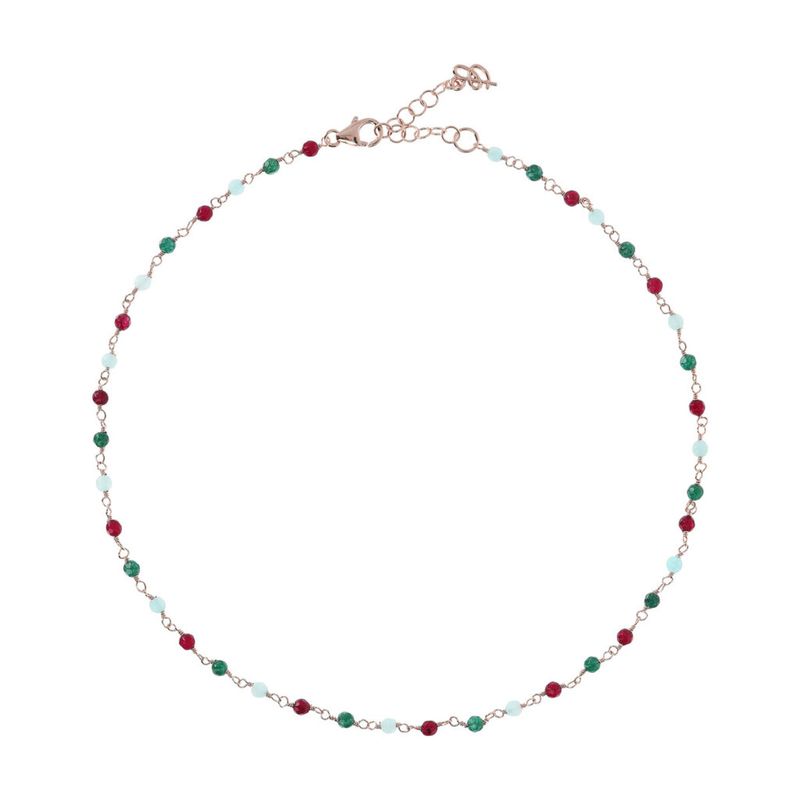Rosenkranzkette mit mehrfarbigem Quarz-Naturstein