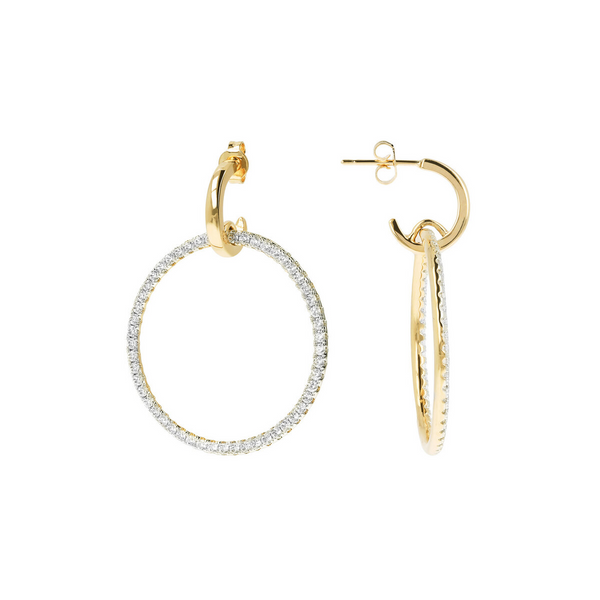 Golden Lobe Pendant Earrings with Pavé Hoop