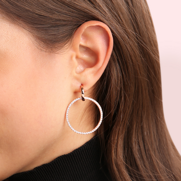 Lobe Pendant Earrings with Pavé Circle