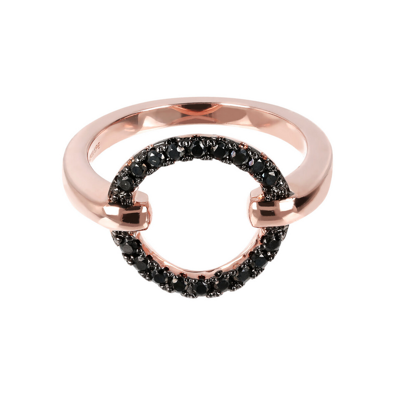 Cocktail Ring with Circle in Black Spinel or Cubic Zirconia