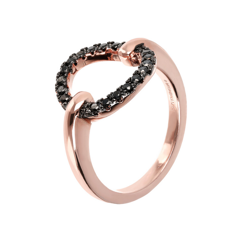 Cocktail Ring with Circle in Black Spinel or Cubic Zirconia