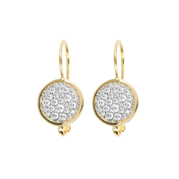 Golden Pendant Earrings with Round Pavé