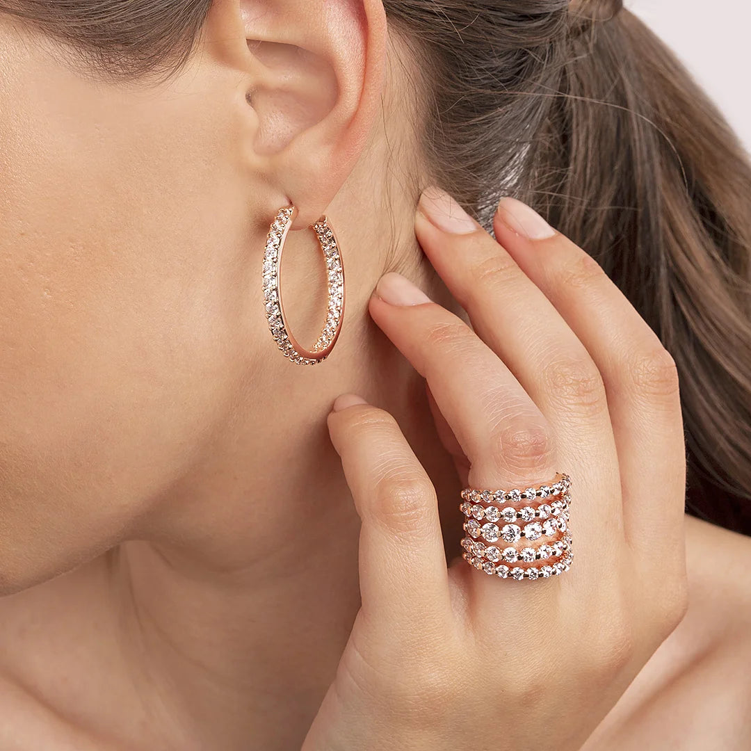 Creolen mit Zirkonia, rosévergoldet 18Kt  