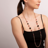 Long Rolo Chain Necklace with Black Onyx and Red Quartz