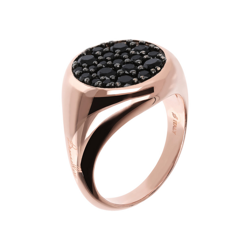 Small Chevalier Ring with Round Pavé in Black Spinel or Cubic Zirconia