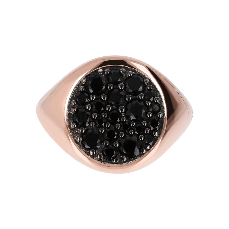 Small Chevalier Ring with Round Pavé in Black Spinel or Cubic Zirconia