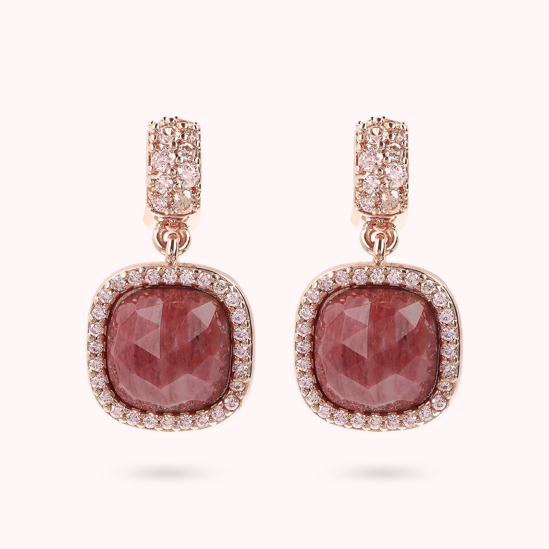 Orecchini Pendenti con Pietre Naturali Quadrate Pavé e Cubic Zirconia