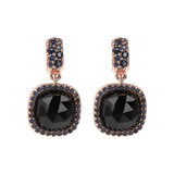 Pendant Earrings with Pavé Square Natural Stones and Cubic Zirconia