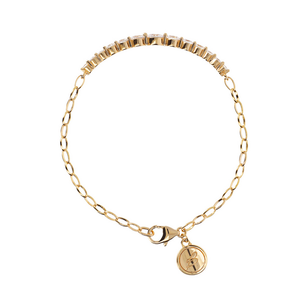 Golden Rolo Chain Bracelet with Light Points in Cubic Zirconia