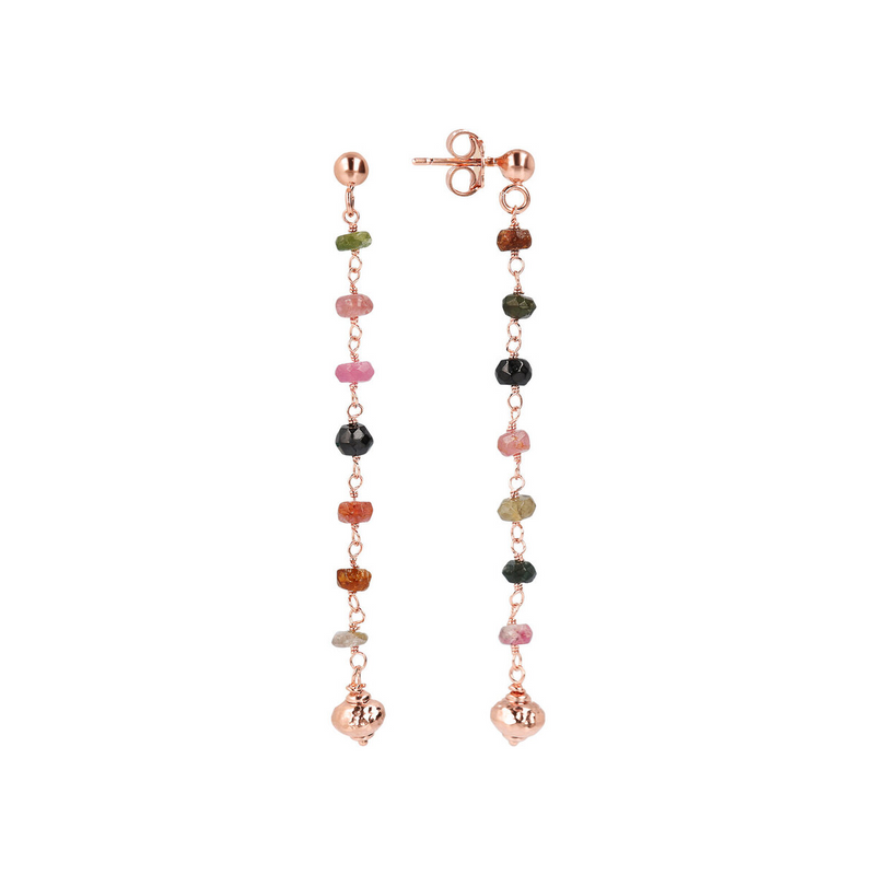 String Pendant Rosary Earrings with Multicolor Tourmaline
