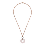 Rolo Chain Necklace with Double Circle Pendant in Natural Stone and Zirconia