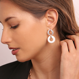 Ohrringe mit Doppelkreis-Anhängern aus Naturstein und Zirkonia