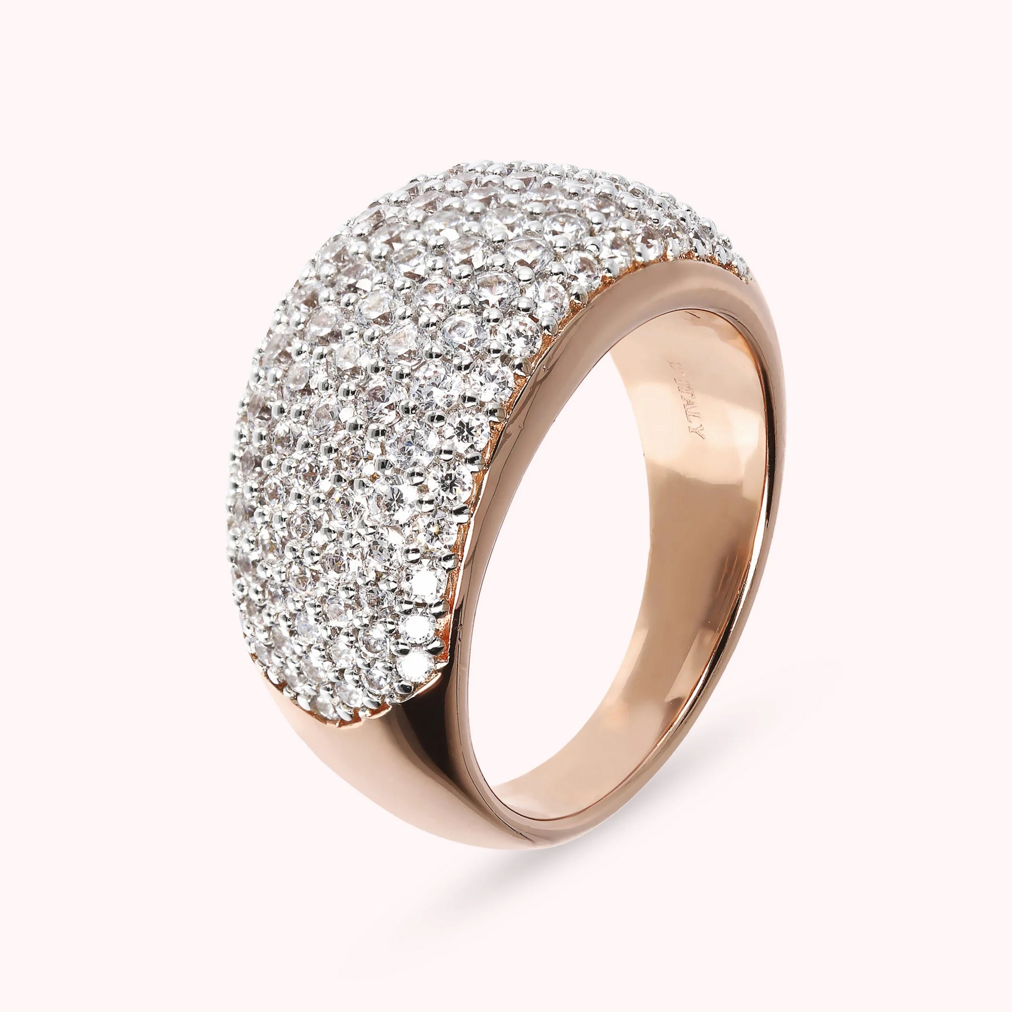 Cubic Zirconia Pavé and Golden Rose Ring
