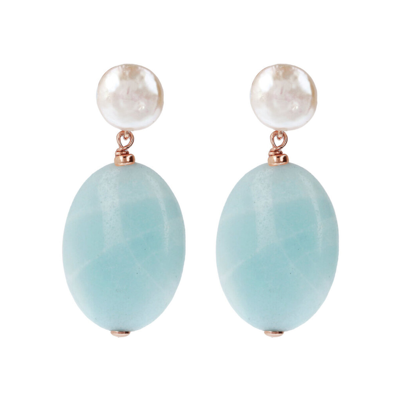 Boucles d'oreilles pendantes avec pierres naturelles et perles d'eau douce Ø 8.5 mm