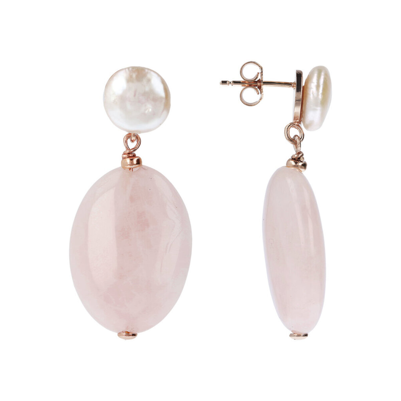 Pendant Earrings with Natural Stones and Freshwater Cultured Pearls
